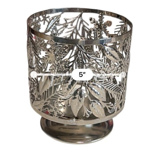 Bath and Body Works  candle holder silver tone winter Christmas Holly snowflake - Picture 5 of 6